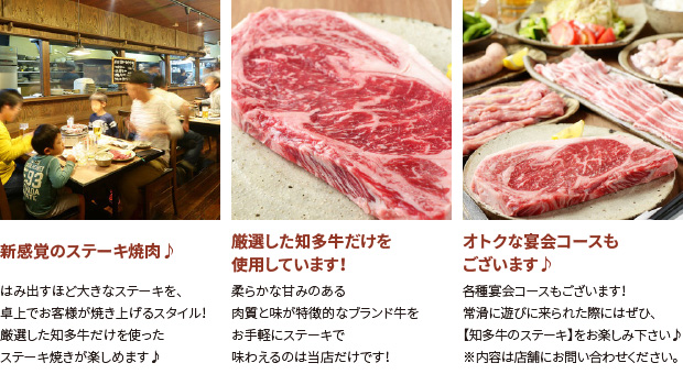 新感覚のステーキ焼肉♪/厳選した知多牛だけを使用しています！/オトクな宴会コースもございます♪